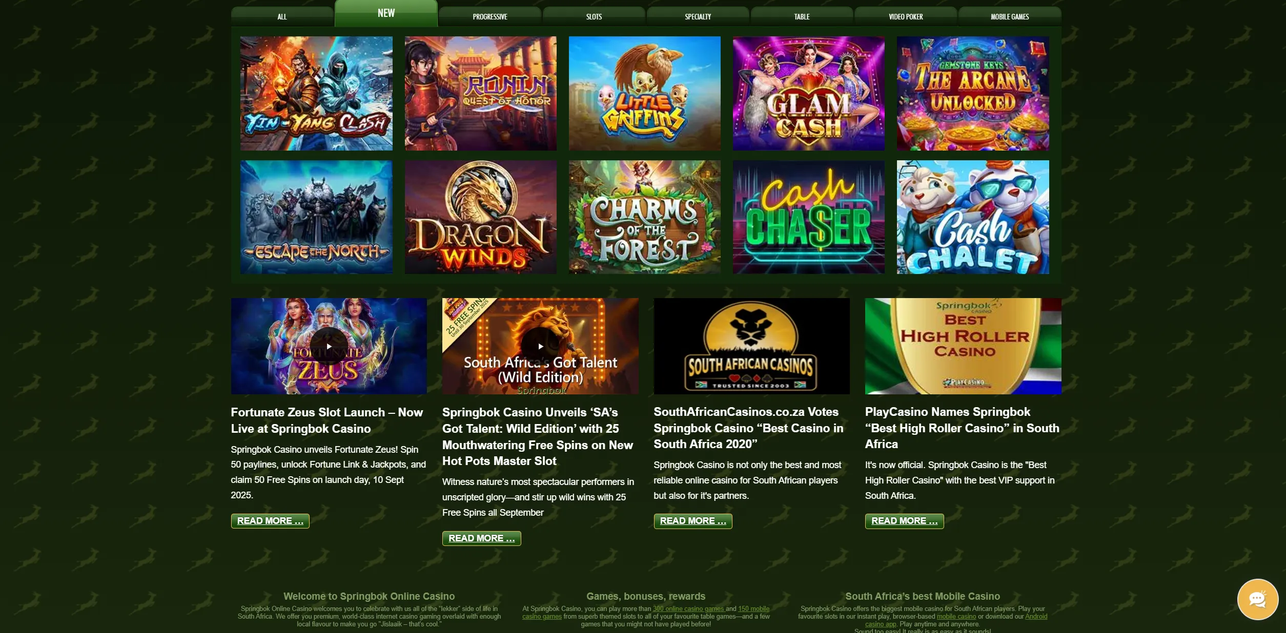 Screenshot of Springbokcasino.co.za - No Deposit Casino - R250 for free to test Springbok Casino